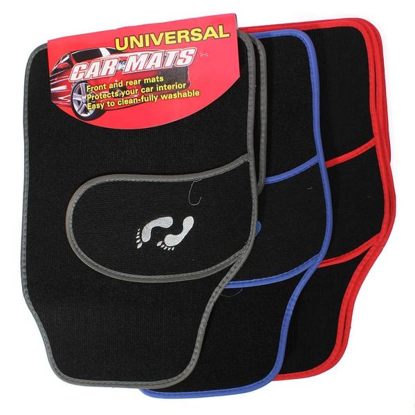 

4 pcs universal black pvc car floor mats carpet non-slip grip feet pattern all weather mat