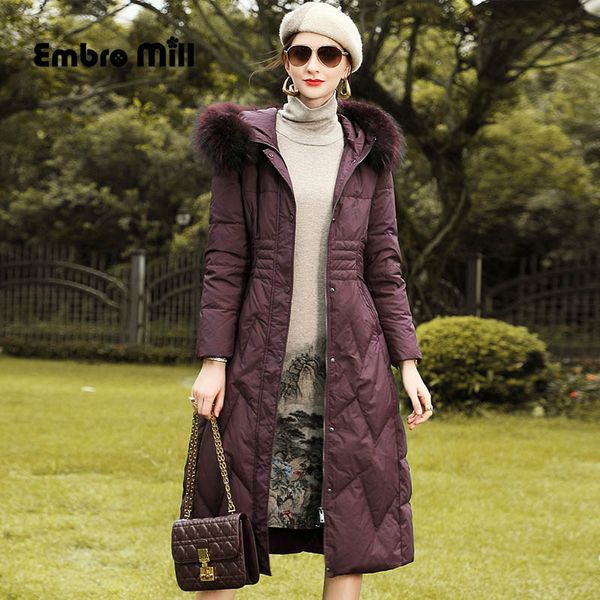 

winter new fur collar down coat street style hooded single-breasted women's white duck down warm coat s, Black