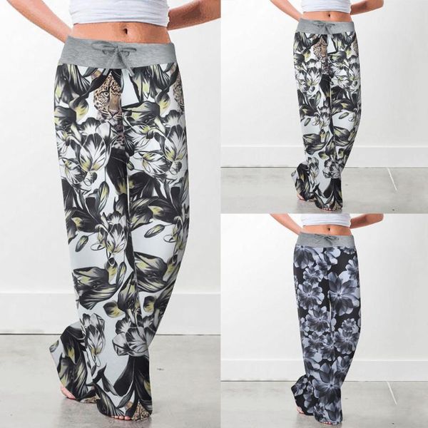 

womens comfy stretch pants stacked leggings joggers stacked sweatpants floral print drawstring wide leg lounge pants spring#35, Black;white