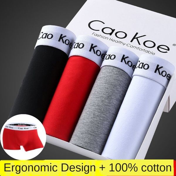 

pure cotton men's comfortable breathable middle waist boxer pants solid color simple underwear men's fashion brand underwear, Black;white