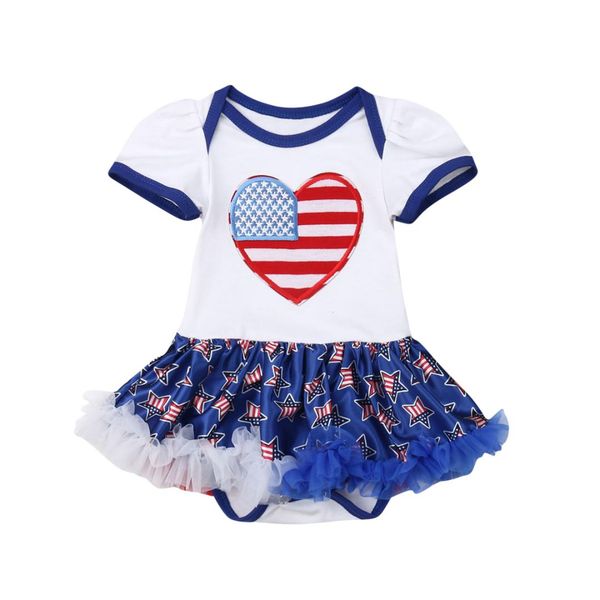 

2019 new kids baby girls my first 4th of july short sleeve lace a-line romper independence day newborn infant fashion, Red;yellow