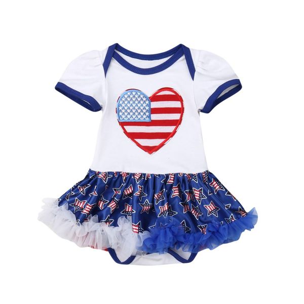 

2019 new kids baby girls my first 4th of july short sleeve lace a-line romper independence day newborn infant fashion, Red;yellow