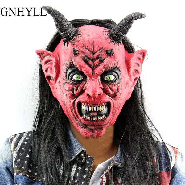 

gnhyll new scary costume horn mask horror party cosplay halloween latex scary horns red devil mask for party cosplay