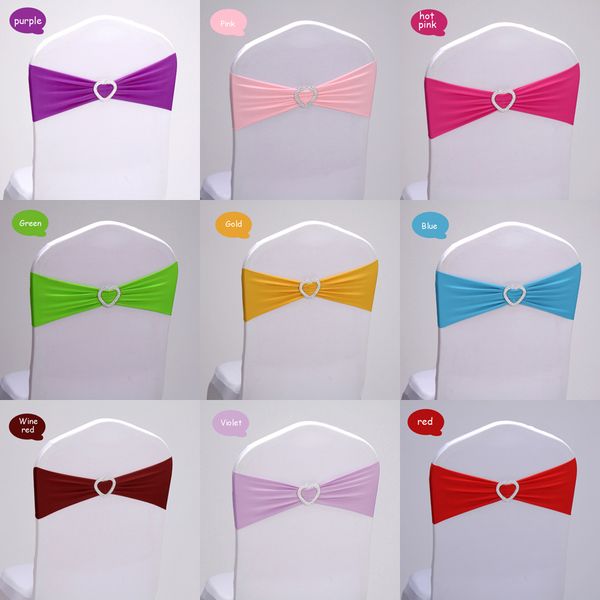 

100pcs/lot elastic wedding chair sash band love heart knot spandex lycra wedding birthday party chair decoration pink blue white