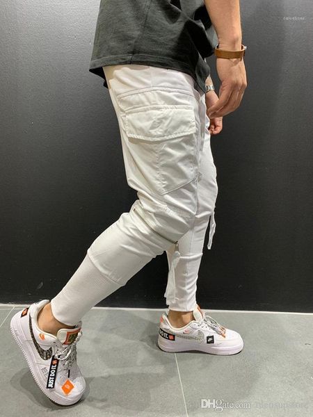 

zipper designer pocket pencil pants solid color mens trousers male jogger pants, Black