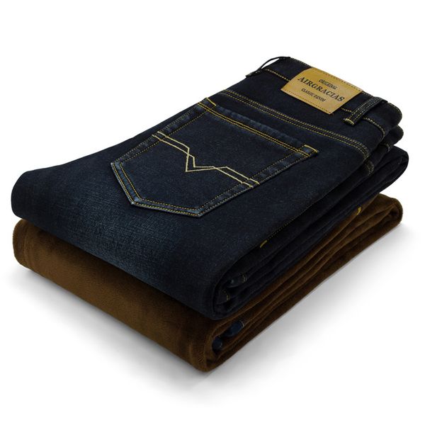

airgracias мужские зимние сгущаться флис джинсы стрейч denim теплые джинсы для мужчин дизайнерские марка длинные штаны жан черный / синий 28, Blue