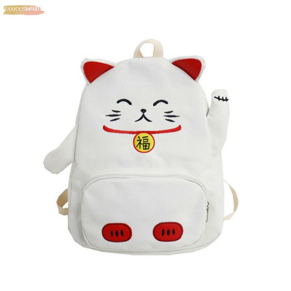 

lucky cat shoulder bag for women girls canvas cute cartoon mini messenger bag animal shape teenager student lovely canvas pack bags new