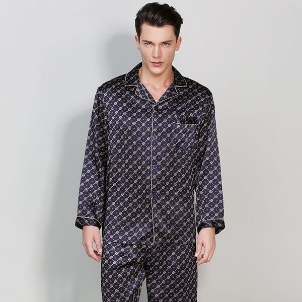 

high-grade real silk men pajamas long-sleeved pajama pants sets for all season 100% mulberry silk pijama masculino pyjama suit, Black;brown