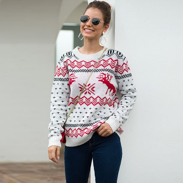 

2019 christmas knitted thick sweater women casual winter warm embroidery o-neck fashion long sleeve pull femme hiver, White;black