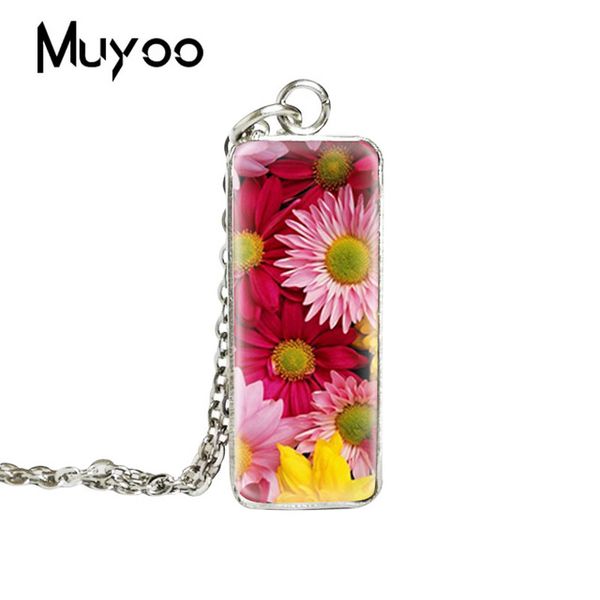 

2019 new white daisies square necklace daisy art painting pendant art class dome p jewelry jewelry making diy, Silver