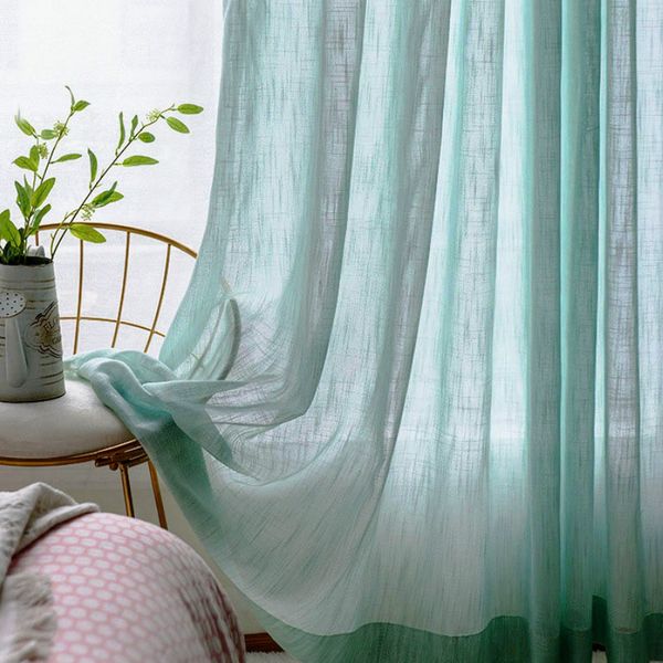 2019 Modern Mint Green Slub Sheer Window Screen Tulle For Living