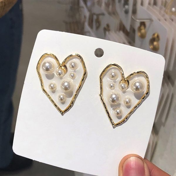 

aomu 2019 korea new s925 sterling silver pin earring heart pearl stud earring for women girls star fashion jewelry, Golden;silver