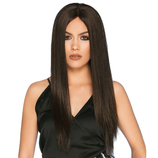 

lady beauty long straight wig brown color silky, natural hairpieces synthetic full head wigs 60cm, party wedding costume heat resistant, Black