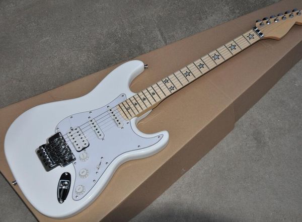

factory white electric guitar with floyd rose,ssh pickups,maple fretboard,star fret inlay,chrome hardware,can be customized