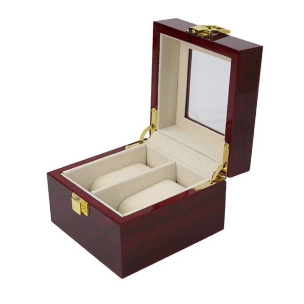 

2 grid red wooden piano glossy watch box display storage box, Black;blue