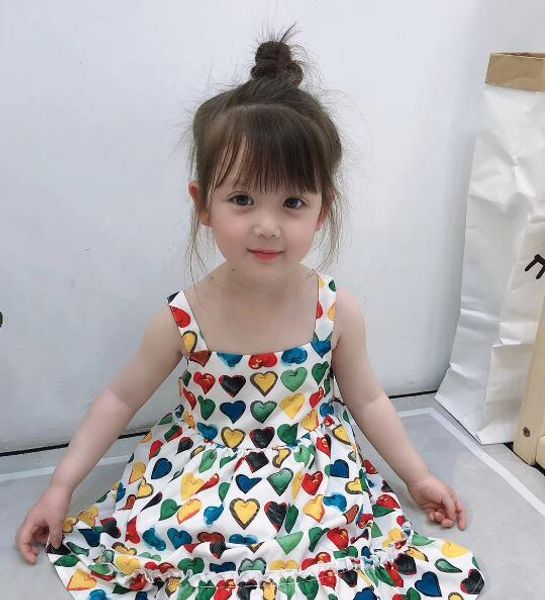 

ins summer new children's wear girl's suspender skirt colorful love beach skirt the gift for kids, Red;yellow