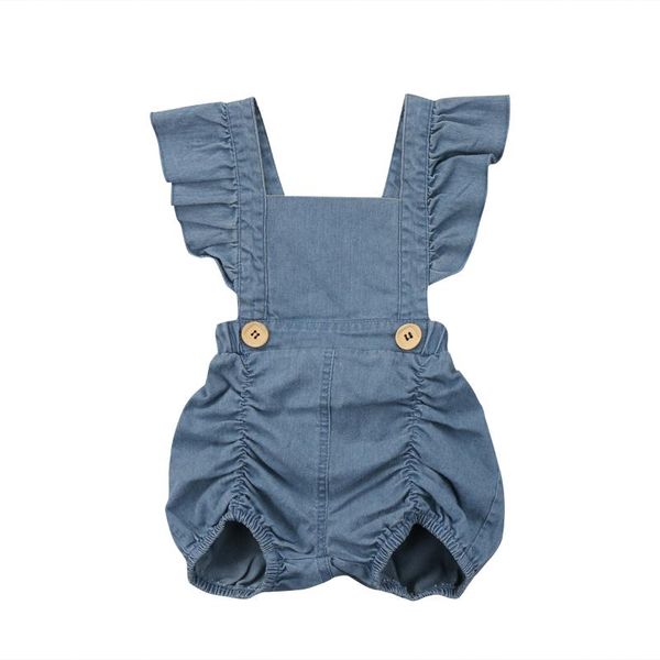 

summer baby girls ruffles denim romper newborn jumpsuit jeans sunsuit outfits, Blue