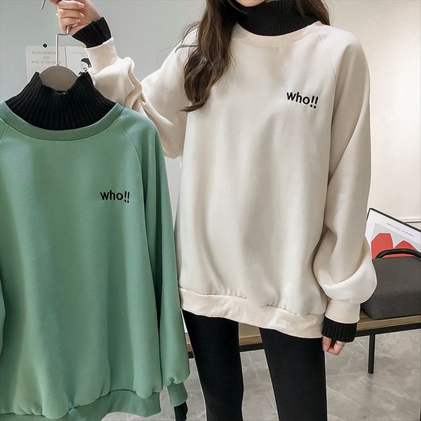 

2019 women's half-high collar loose chic fake two-piece velvet sweater coat sweater fashionable ins coat, White