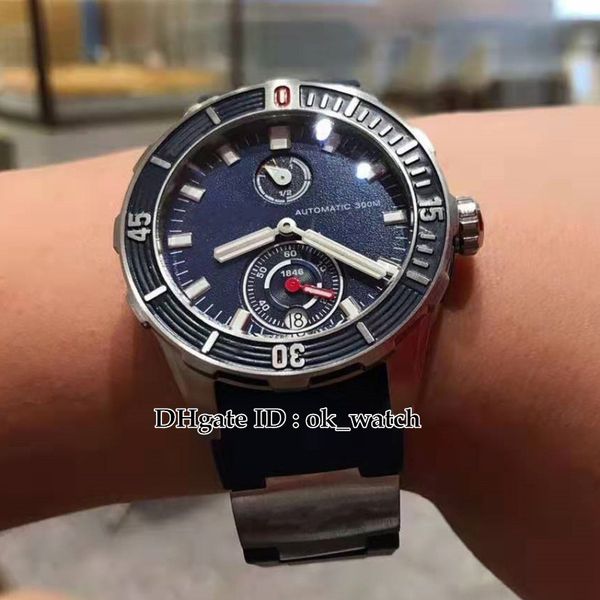 

new diver chronometer blue dial 1183-170-3/93 automatic men's watch silver case blue rubber strap watches men's business watches 5, Slivery;brown