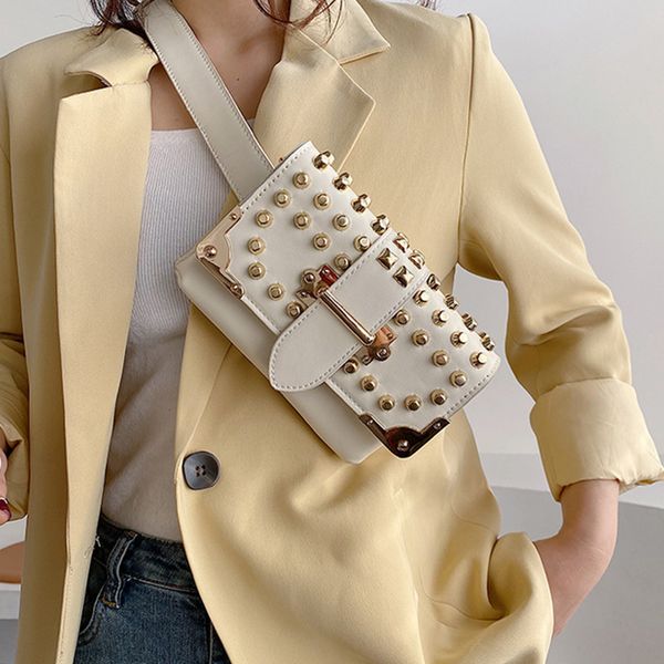 

waist bags mododiino rivet chest bag women chains crossbody pu leather fanny pack lady flap belt pouch dnv1353