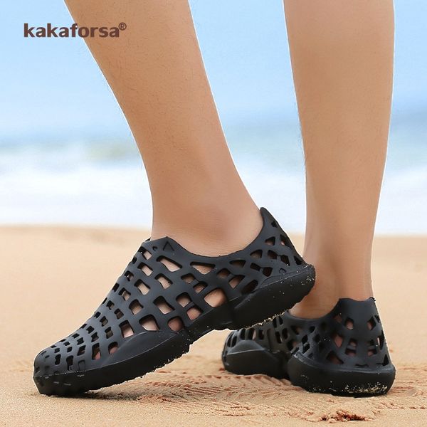 

kakaforsa men summer shoes sandals men's holes sandals hollow breathable flip flops croc shoes fashion outdoor beach slippers, Black