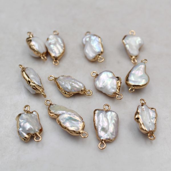 

10pcs/lot unique 14 k pleated copper rim irregular natural baroque freshwater pearl beads jewelry finds for earring bracelet making diy, Silver