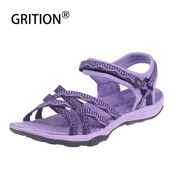 

grition sandals women summer outdoor casual flat print ladies comfortable breathable shoes 2019 new female beach big size shoes, Black