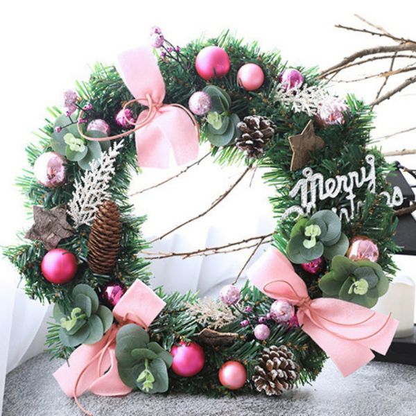 

15.7inch artificial christmas wreath door wall ornament with pine cone ball and bowknot gifts for christmas party