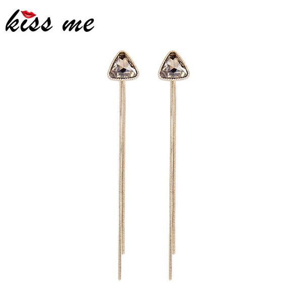 

kissme delicate shiny triangle glass drop earrings for women gifts light gold color long chains dangle earrings fashion jewelry, Silver