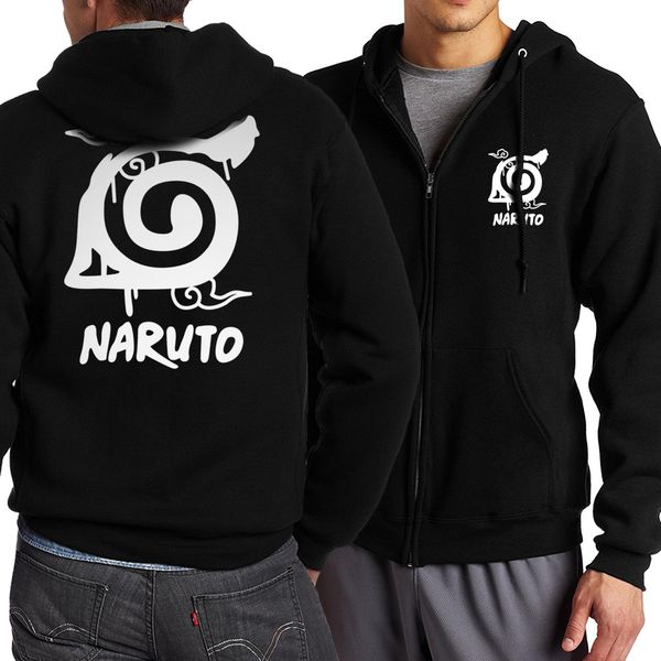 

japanese anime naruto uzumaki men zippered hoodies 2019 spring autumn men hoodie jacekt sweatshirt tracksuits men's sportswear, Black