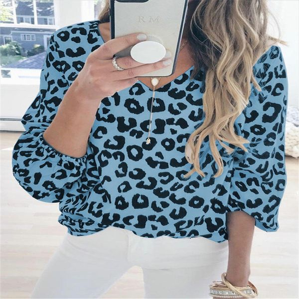 

2020 leopard print v-neck sleeve casual female 2020 leopard t-shirt lantern print v-neck lantern sleeve casual t-shirt female, White