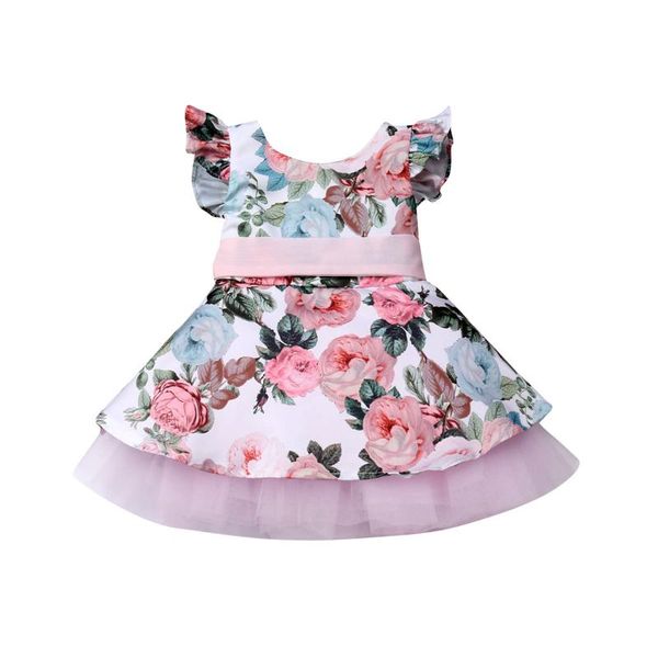 

formal princess kids baby girls dress lace floral print a-line dress party ruffles petal sleeve clothes, Red;yellow