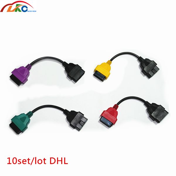 

10set/lot dhl ecu scan connector cables 4pcs obd2 16pin obd cable fi-at four colors multiecuscan obd cables ecu scan adapter