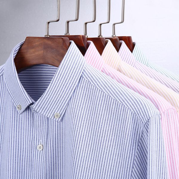

spring new stripe 60% cotton oxford business casual long sleeve shirt men korean style slim fit easy-care retro-style camisa, White;black