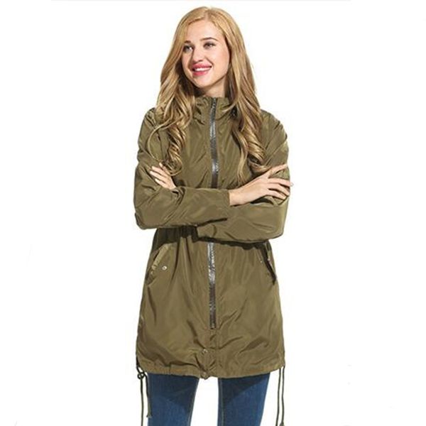 

european american spring and autumn coat female zipper hooded long sleeve windproof outerwear mountaineering clothes windbreaker, Tan;black