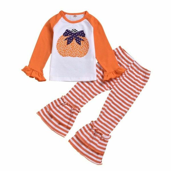 

новый 2шт малыш дети baby girl наряды одежда тыква с длинным рукавом лоскутная футболка + полосатые длинные брюки наряд набор, White