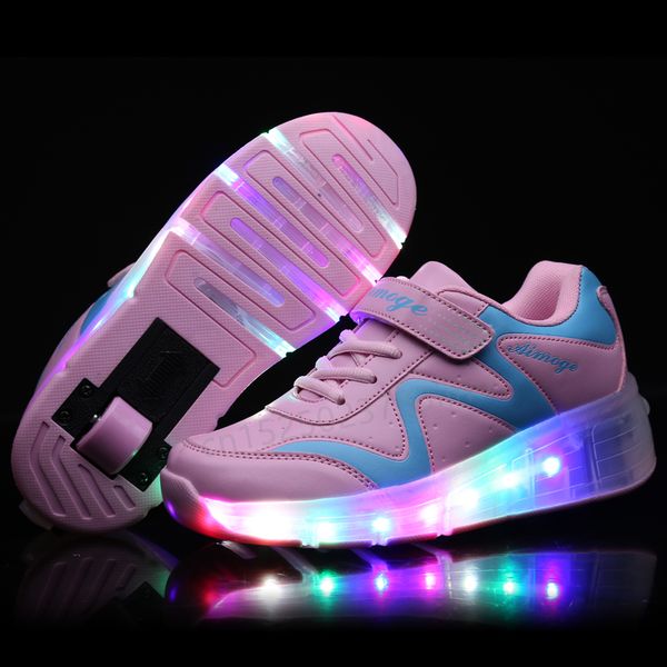 

2020 new children roller skate shoes pink boys girls heelies led light sneakers with wheel boy girl casual shoe, Black