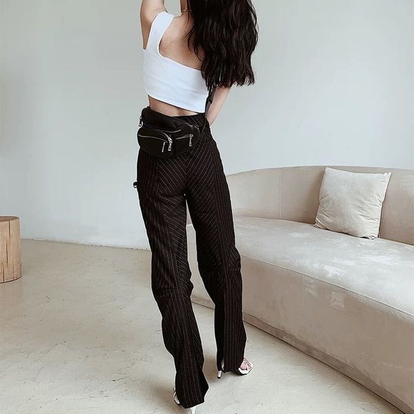

women's pants & capris 2021 autumn women black striped long trouse for female casual ddxgz2 6.28, Black;white
