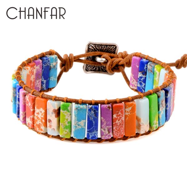 

chanfar 7 chakra bracelet bohemia handmade natural stone tube beads genuine leather wrap bracelet yoga couples bracelets, Golden;silver