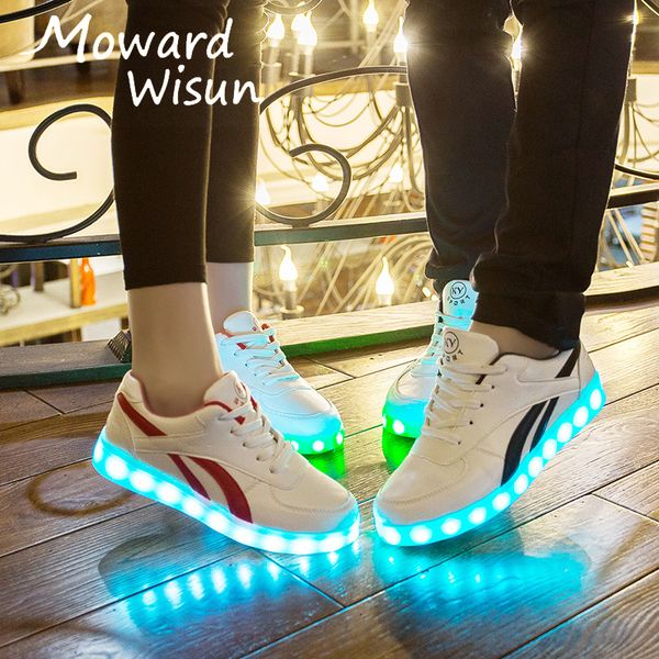 

35-44 large size luminous sneakers for kids usb charge led shoes glowing luminous shoes for boys lighted with light, Black;red