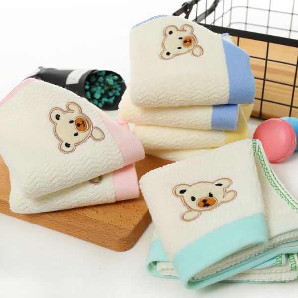 

child's towel pure cotton embroidery cartoon bear head siro plain color kids' towel processing