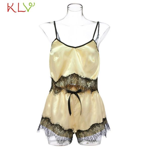 

women pajama sets lace satin sleepwear bow sling nightwear babydoll lingerie intimate ladies pijama mujer plus size 18jan12, Blue;gray