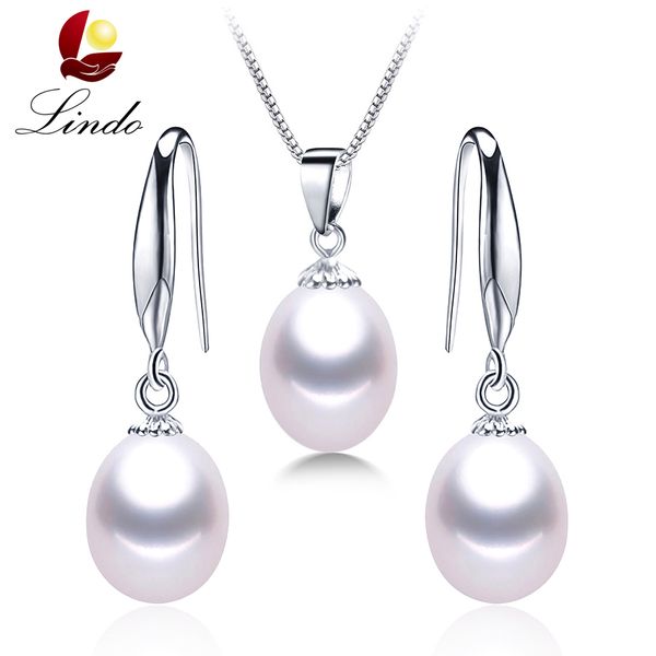 

lindo марка классические 925 серебряных ювелирных изделий набор подлинной пресной воды жемчужное ожерелье / серьги для продвижения женщин, Black