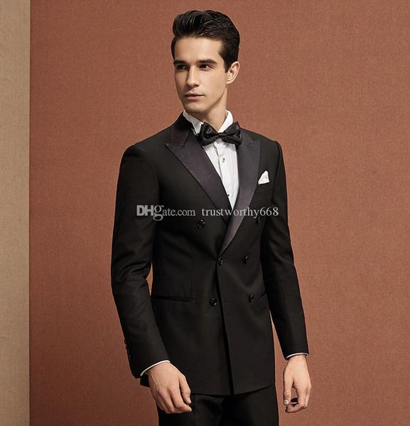 

and fine double-breasted groomsmen peak lapel groom tuxedos men suits wedding/prom man blazer ( jacket+pants+tie) m51, Black;gray