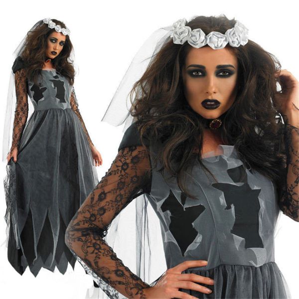 

halloween black corpse bride dress lace evil princess cosplay costume play ghost festiv vampire day of the dead scary costumes, Black;red