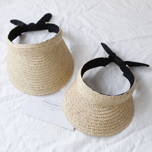 

mom and me natural raffia straw braid visor hat for women lady kids summer beach outdoor travelling sun shade