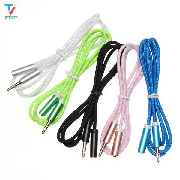 

300pcs/lot colorful braided nylon audio cable fabric male to male stereo audio aux auxiliary cable line for iphone samsung smartphone