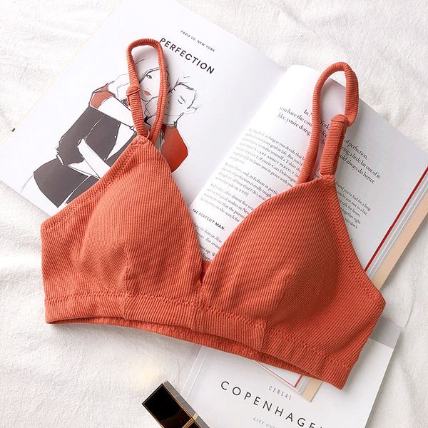 

women cotton push up bra triangle cup rib elastic padded wire lingerie bh bralette seamless white bras for women qhag, Red;black