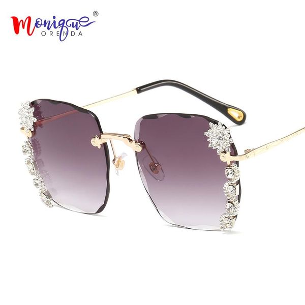 

урожай моды крупногабаритные солнцезащитные очки женщины rimless luxury sexy алмазные вс стекла площади gradient очистить очки uv400 для жен, White;black