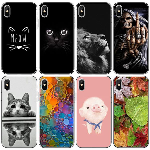 

for iphone xs max xr 6 7 8 x plus cat pig scenery cell phone case high-end design transparent tpu soft phone cases